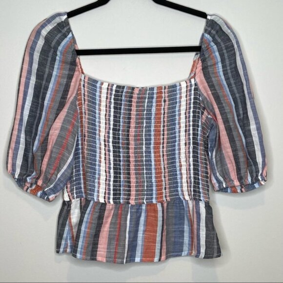Women’s multi color smocked peplum Sz Small‎ - Picture 1 of 7